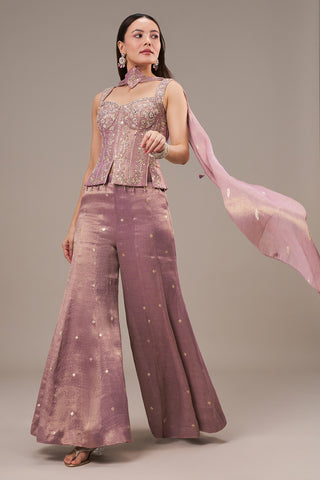Lilac Silk Palazzo Suit with Mirror and Zardosi Work