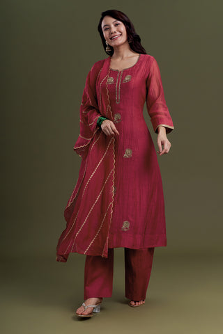 Magenta Red Chanderi Silk Kurta Set