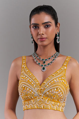 Mango Yellow Dupion Silk Blouse with Mirror Detailing
