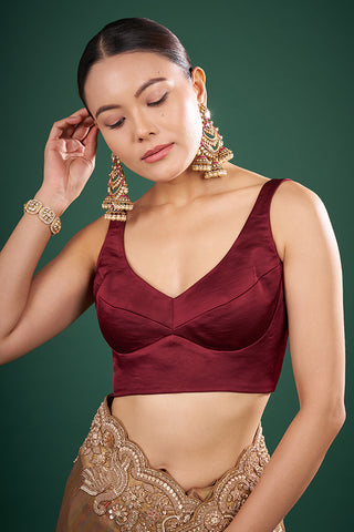 Maroon Italian Silk Plain Blouse