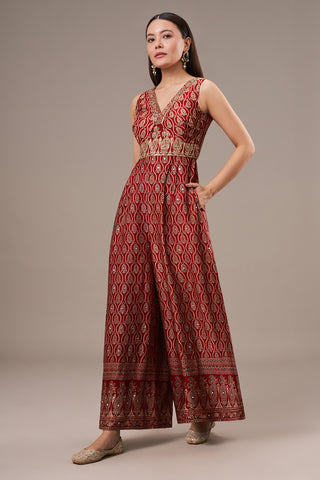 Maroon Modal Jumpsuit with Cutdana and Zari Work