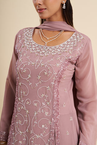 Mauve Viscose Georgette Kurta Set with Sequin Embroidery