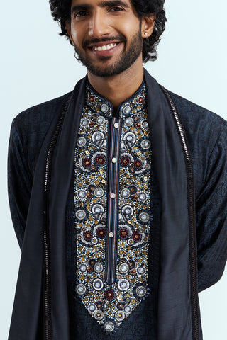 Midnight Black Embellished Men's Kurta Set