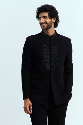 Midnight Black Embroidered Indo-Western Men's Suit Set