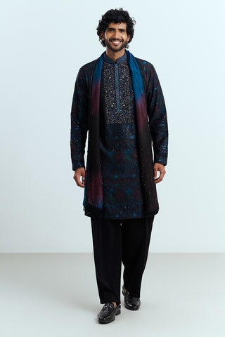 Midnight Black Embroidered Men's Kurta Set