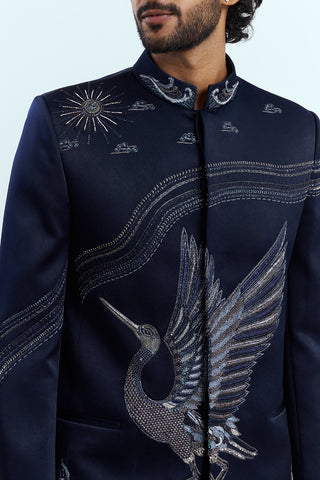Midnight Blue Embroidered Bandhgala Set