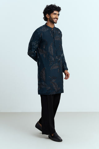 Midnight Blue Embroidered Men's Kurta Set