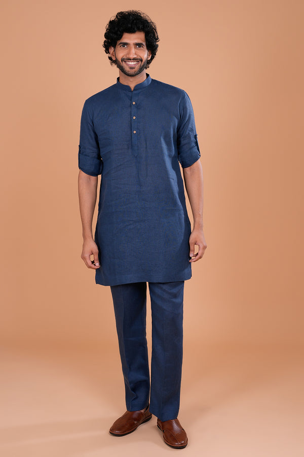 Midnight Blue Linen Men's Kurta Set