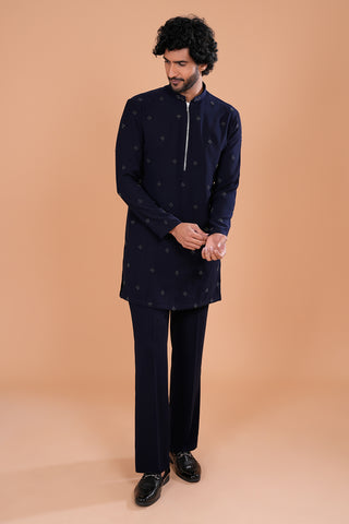 Midnight Blue Minimal Embroidered Men's Kurta Set