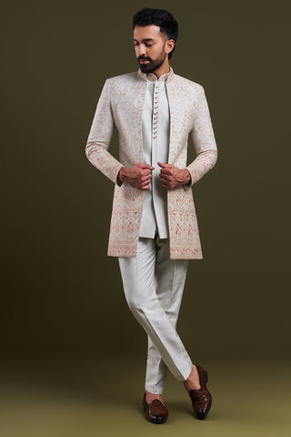 Mint Green Nokia Silk Embellished Men's Indo-Western Wear