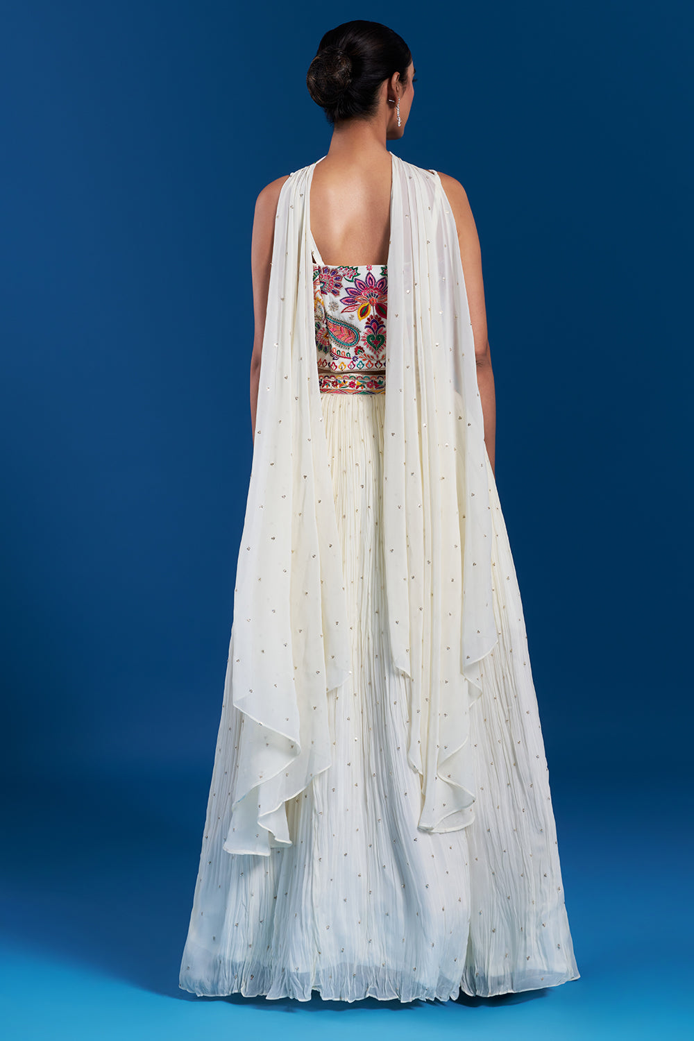 Multi-Colored Chiffon Skirt Set with Mirror Embellishments