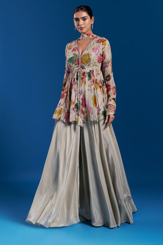 Multi-Colored Palazzo Set with Zardozi Work