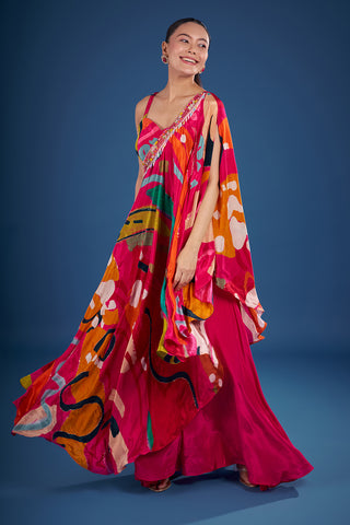 Multi-Colour Printed Crepe Indo-Western Set