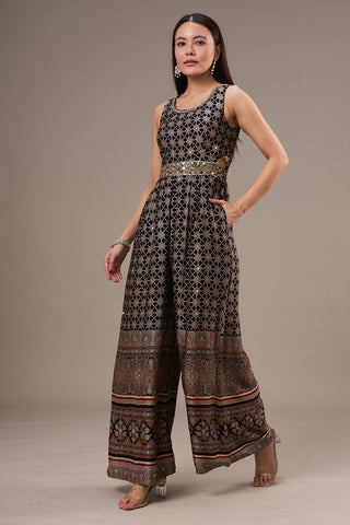 Multicolour Khadi Georgette Jumpsuit with Zardosi and Mirror Work