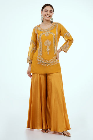 Mustard Uppada Silk Co-ord Set with Zardosi Work