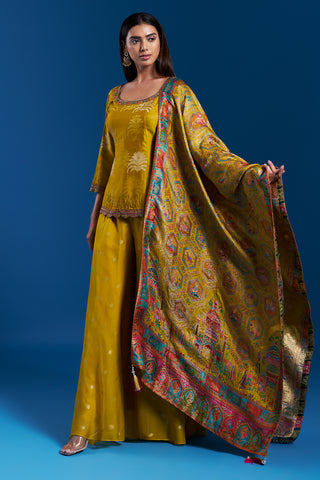 Mustard Yellow Banarasi Palazzo Set with Sequin Work