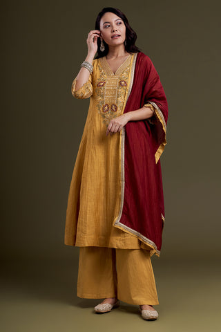 Mustard Yellow Chanderi Silk Kurta Set