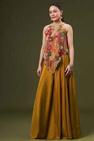 Mustard Yellow Crepe Coord Set with Sequin and Zari Work