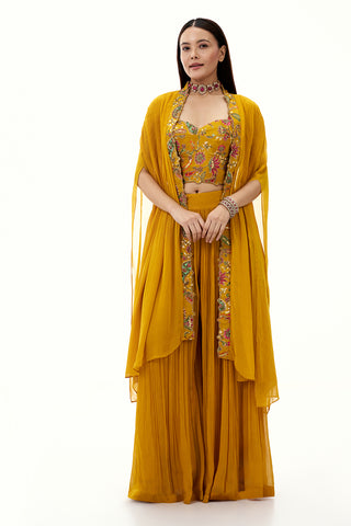 Mustard Yellow Georgette Palazzo Suit with Sequin and Bead Work