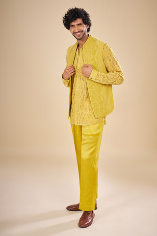 Mustard Yellow Net Floral Co-ord Set