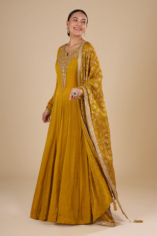 Mustard Yellow Silk Blend Anarkali Set