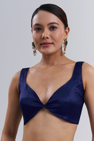 Navy Blue Art Silk Plain Blouse
