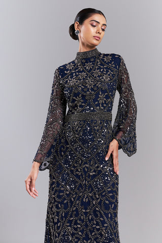 Navy Blue Embellished Net Gown