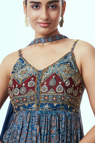 Navy Blue Modal Indo Western with Sequin Work