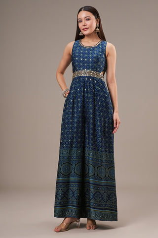 Navy Blue Modal Jumpsuit with Zardosi and Mirror Work