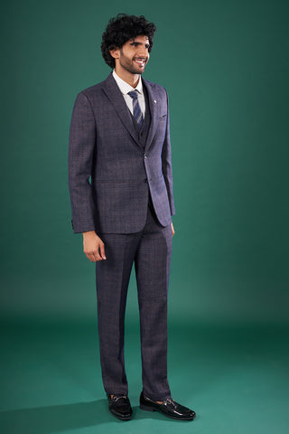 Navy Blue Rayon Three-Piece Suit