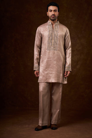 Nude Shimmer Georgette Men's Kurta Set with Zardozi Work