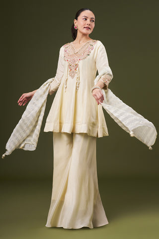 Off White Cotton Silk Palazzo Suit with Gotta and Thread Work