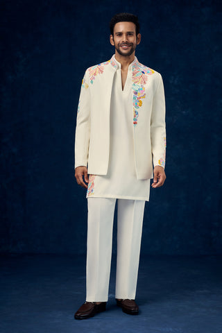 Off White Premium Crepe Mens Jodhpuri Set with Resham and Cutdana Work