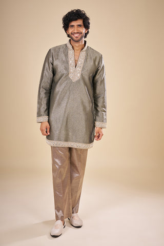Olive Silk Kurta Set with Sequin Work