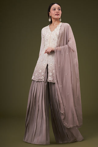 Ombre Grey Chinon Palazzo Suit with Pearl and Resham Work