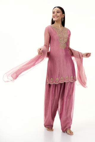 Onion Pink Tissue Suit with Zardosi and Zari Work