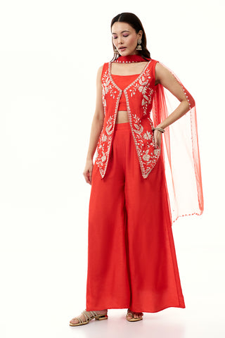 Orange Cotton Silk Palazzo Set with Cutdana and Moti Work