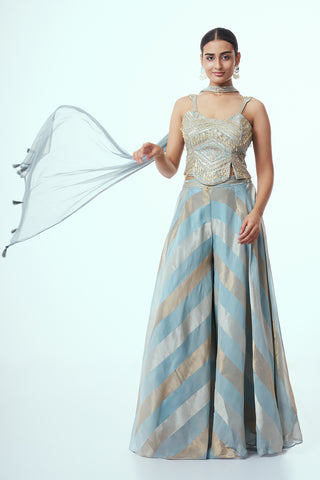 Pastel Blue Crepe Indo Western with Stone Work
