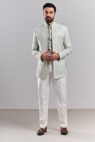 Pastel Blue Tissue Silk Embroidered Jodhpuri Set