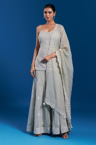 Pastel Green Muslin Palazzo Set with Resham Embroidery