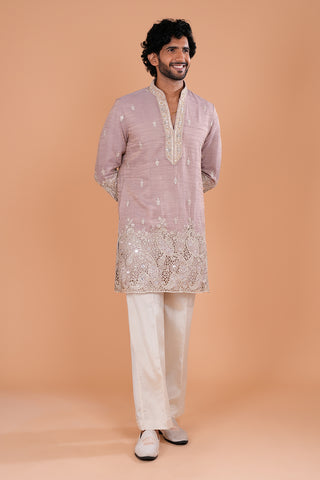 Light Purple Embroidered Men's Kurta Set