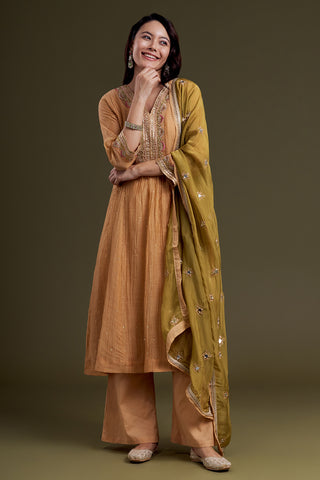 Peach Chanderi Silk Kurta Set