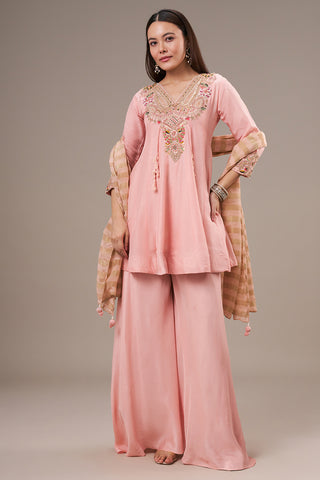 Peach Cotton Silk Palazzo Suit with Gota and Zardosi Work