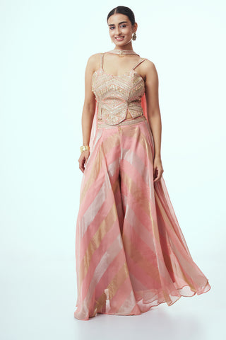 Peach Crepe Indo Western with Zari Work