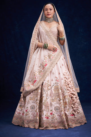 Peach Raw Silk Bridal Lehenga with Zardozi and Resham Work