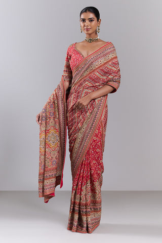Pink Crepe Embellished Saree And Stitched Blouse