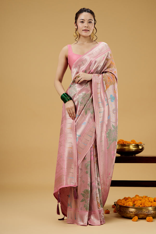 Pink Dola Silk Saree with Zardosi Work