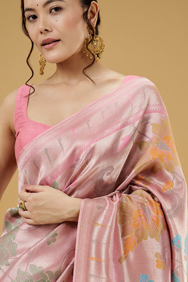 Pink Dola Silk Saree with Zardosi Work