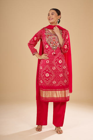 Pink Modal Silk Bandhani Printed Kurta Set