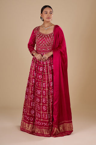 Pink Silk Blend Anarkali Set